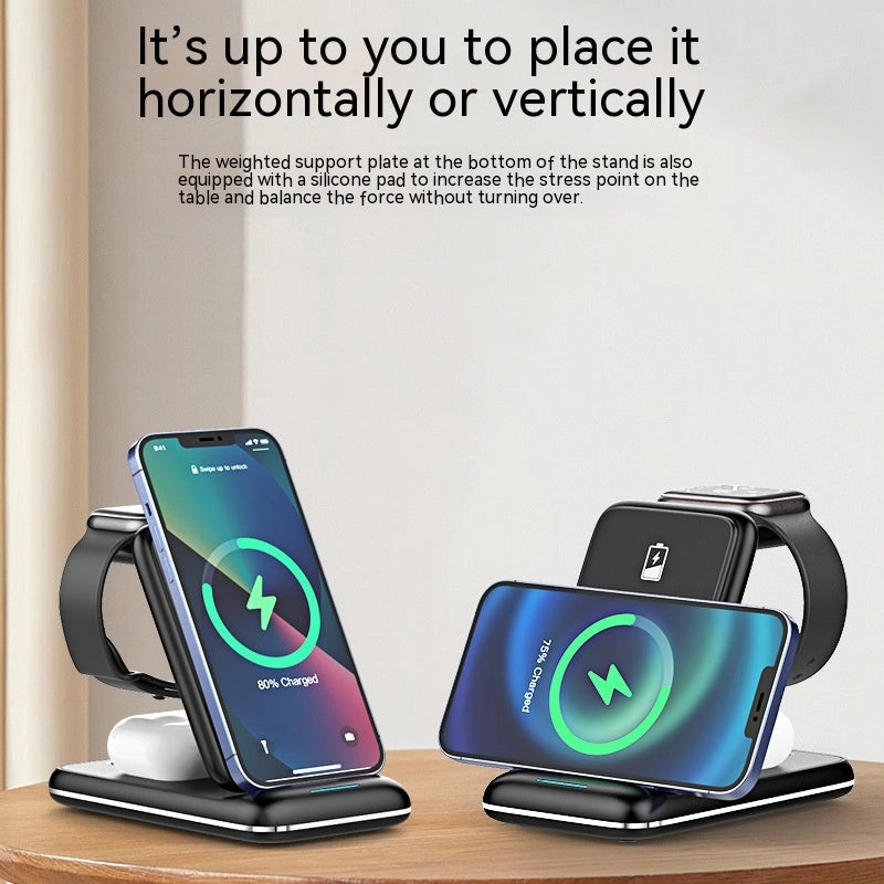 Compact 3-in-1 wireless charger travel design